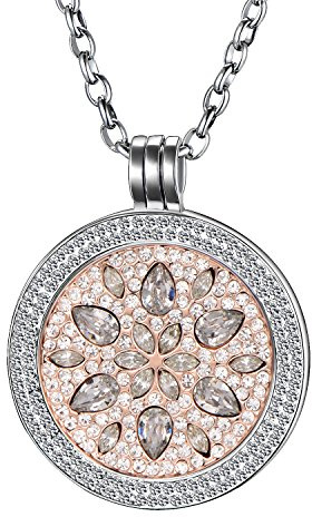 Morella Damen Halskette 70 cm Edelstahl und Zirkonia Anhänger mit Coin 33 mm im Schmuckbeutel