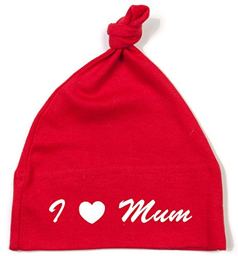 Schnoschi Babymütze in rot mit I Love Mum hochwertig Bestickt/gestickt