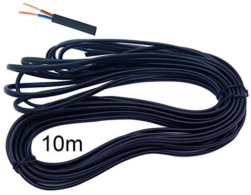 LumenTY Stromkabel/Zweileiterkabel flach PVC-Netzkabel Kupferdraht hohe Temperaturbeständigkeit 2 x 0,75 mm2 Stromkabel Twin - 10 m Schnittlänge flexibles Teichkabel Schwarz