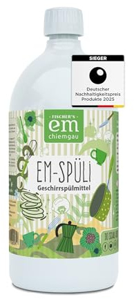 EM-Chiemgau Bio Geschirrspülmittel EM-Spüli [mit Effektive Mikroorganismen] sehr ergiebig, extrem Hohe Schmutz- und Fettlösekraft, pflanzliche Waschrohstoffe, Bio Rohstoffe, hautfreundlich - 1 L