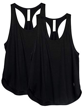 icyzone Yoga Sport Tank Top Damen Racerback Lauftop Fitness Running Shirt Oberteile, 2er Pack (L, Black/Black)