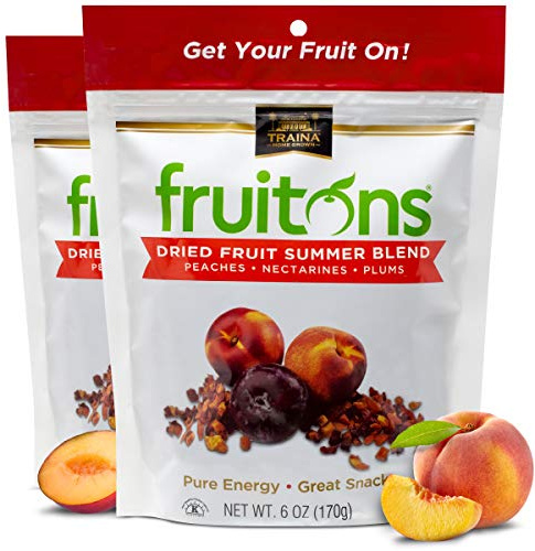 Traina Home Grown Fruitons California Sun Dried Summer Blend Fruit Mix - Peaches, Nectarines and Plums, No Sugar Added, Non GMO, Gluten Free, Kosher Certified, 6 oz pouch (pack of 2)