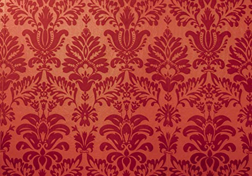 wandmotiv24 Fototapete Rotes Barock Muster, XS 150 x 105cm - 3 Teile, Wanddeko, Wandbild, Wandtapete, Abstrakt Ornamente M6070