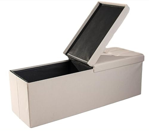 Zedelmaier Sitzbank mit Stauraum, Sitzhocker Faltbar Sitztruhe belastbar bis 300 kg, Deckel klappbar, klappbare Sitztruhe für Wohnzimmer, Flur, Schlafzimmer, 114x38x38 cm, Beige