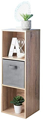spot on dealz® 3 Cube Storage Unit Wooden Bookcases and Shelving Units Oak With 1 Drawer Basket Small Bookcase Home Office Display Furniture Living Room Decor