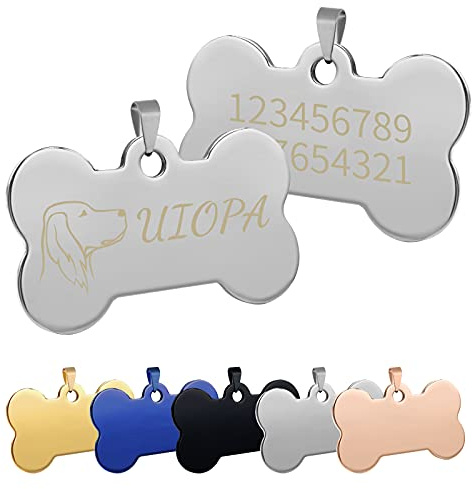 Uiopa Hundemarke mit Gravur, Hundemarke Personalisiert Adressanhänger Hund Knochen Hundeanhänger mit Gravur Dog Tag für Hunde und Katzen für Kleine, Mittelere und Große Hunderassen (Silber, Groß)