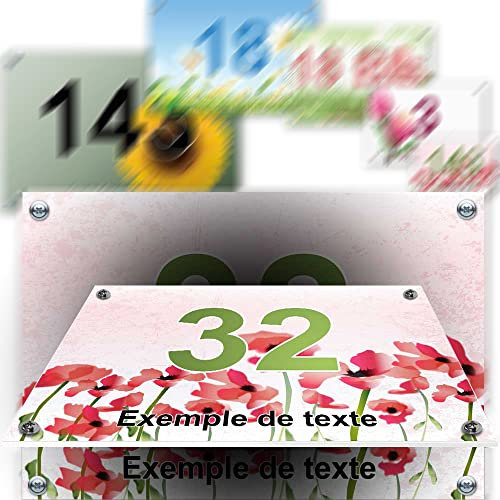 Petite plaque PVC numéro maison décorative - pour porte et boite aux lettres - collection fleur : 2 lignes personnalisables