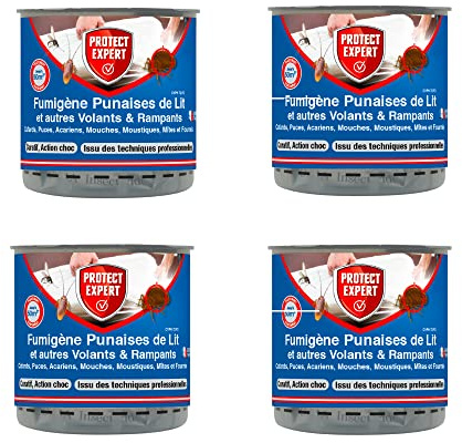 PROTECT EXPERT 4 Fumigènes Anti Insectes Volants & Rampants - 100m² | Élimine Punaises de Lit, Acariens, Cafards, Puces, Mites - Sans Odeurs Persistantes - Action Choc & Curative - PUMIG10X4