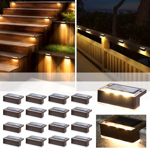 Solpex Luci solari per recinzioni, 6 LED, impermeabili, ad energia solare, per terrazza, scale, portico anteriore, balcone, passerella, giardino, cortile, patio, piscina, impermeabile, IP65