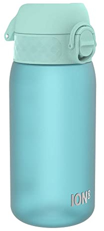 ion8 Kinder Trinkflasche, 350ml, Auslaufsicher, Einhandöffnung, Sichere Verriegelung, Spülmaschinenfest, BPA-frei, Tragegriff, Klappdeckel, Leicht zu Reinigen, Klimaneutral, Schallblau
