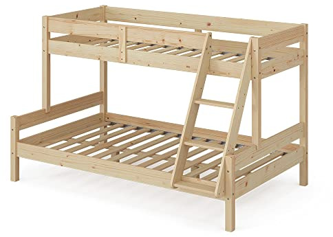VitaliSpa Etagenbett Everest, Naturholz, 120x200 / 80x200 cm | mit integrierter Treppe und stabilem Lattenrostsystem