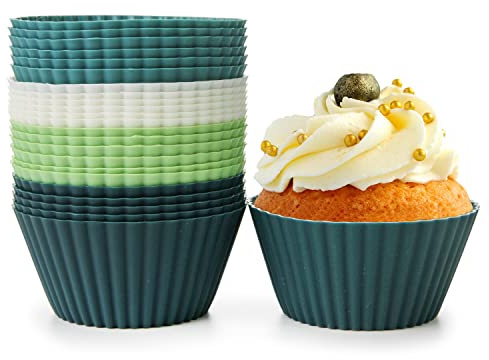 Spesh 24 Stücke Silikon Muffinförmchen Standard Silikonformen für Muffins Wiederverwendbare Antihaftbeschichtet Cupcake Formen(Kalttöne)