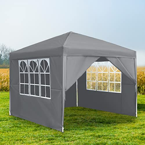 XMTECH 3x3m Faltpavillon Gartenpavillon Grau, 4 Seitenteile, UV-Schutz | 3-fach höhenverstellbar, wasserabweisend, UV-Schutz, Stahlgestell, 210D Oxford-Gewebe, mit Tragetasche für Garten Terrasse
