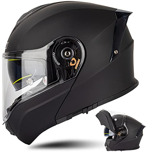 Motorradhelm Klapphelm Flip Helm Integrierter Multifunktion Modularhelm mit Doppelvisier Sonnenblende Motorrad Scooter Cruiser Helm Männer Und Frauen DOT/ECE-Zertifiziert, Matt Schwarz-4XL(67~68cm)