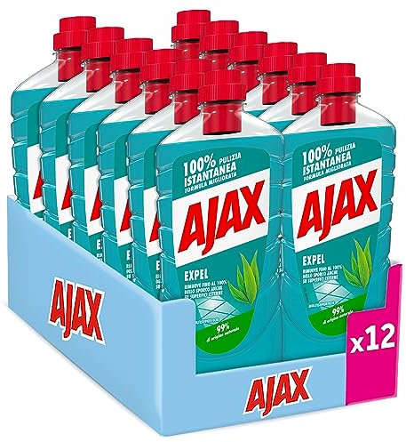 Ajax detersivo pavimenti Expel multisuperficie 12x950ml I 99% di ingredienti di origine naturale I non solo per la casa ma anche per le superfici Esterne I 100% forza pulente senza risciacquo