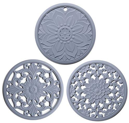 Silikon-Untersetzer, 3 hitzebeständige Topflappen, Mehrzweck-rutschfeste Hot Pads für Küchenarbeitsplatten und Tisch (grau)