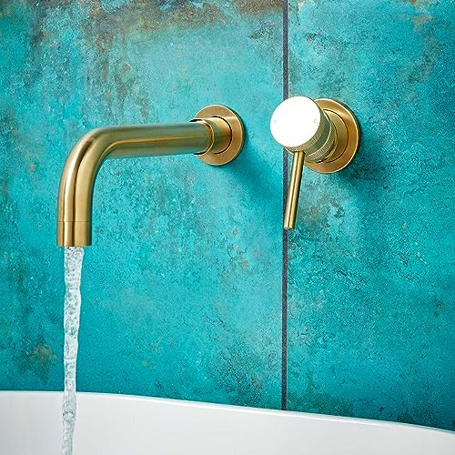 Apres Wall Mounted Basin Mixer or Bath Filler Brushed Brass | Bathroom Sink Tap | Wall Mounted Bath Filler Tap | Brushed Brass Finish