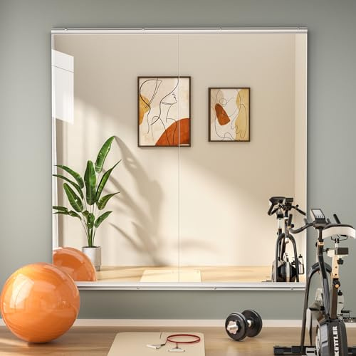 Hasipu Home Gym Mirrors 120x60cm -2 PCS Large Full Body Mirror for Yoga, Large Wall Mirror Full Length for Fitness, Garage, Dance Studio, 0.16in Tempered Glass Frameless