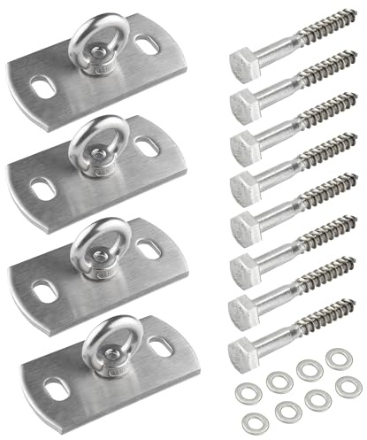 4er-Set Sonnensegel Wandhalterung aus V2A Edelstahl: Befestigung an Holz | V2A-Wandhalter - Ankerplatten „Made in Germany“ inkl. 8 Holzschrauben 10×80 mm und 8 Edelstahl-Unterlegscheiben.