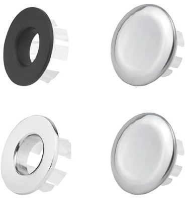 JINTANG 4 PCS Bouchon Trop Plein Lavabo,Anneau de Débordement D'évier,pour remplacer Les Trous d'évier dans Les cuves d'évier de Cuisine (Argent, Noir)