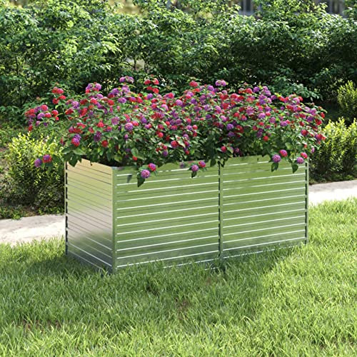 Chaduof Garten-Hochbeet, Pflanzkübel, Kräuterbeet, Hochbeete-kit, Schneckenzaun, Pflanztrog, Pflanzgefäße, Pflanzfolie Für Hochbeet,Teichbecken, 160x80x77 cm Verzinkter Stahl Silbern