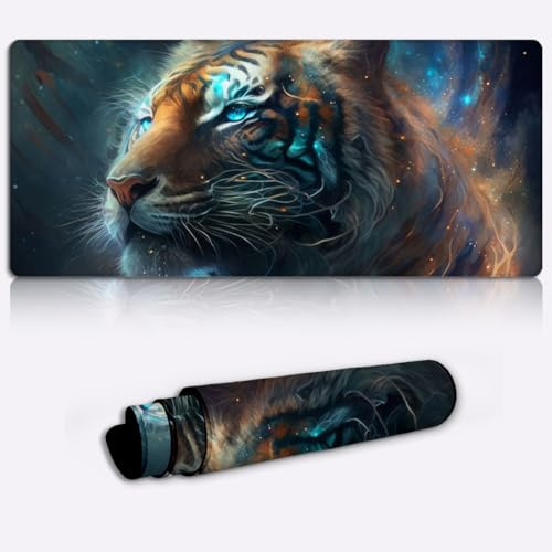 CHTXD Tappetino da tavolo Nebula Tiger Gaming Mouse Pad Tappetino per mouse (60 x 35 x 0,3 cm) tappetino da tavolo/base in gomma di grandi dimensioni per una presa stabile su superfici lisce