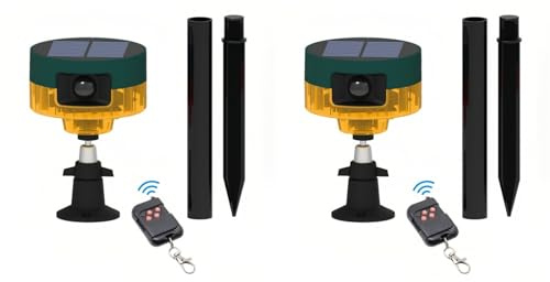 Lancoon 2 Pack Alarma Solar con Sensor de Movimiento Exteriores 360° Detector de Movimiento Sirena Luz LED Intermitente IP55 Resistente al Agua con Grabación de Voz de Alto para Granja Hogar Granero
