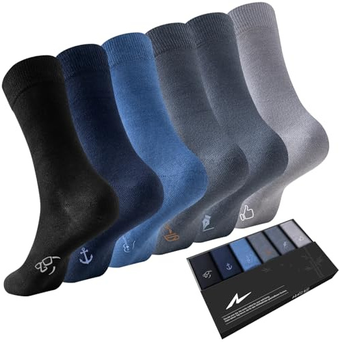 Niorasen Lot de 6 paires de chaussettes professionnelles pour homme et femme avec boîte cadeau, chaussettes respirantes en bambou pour les loisirs et les loisirs, multicolore, 43-46