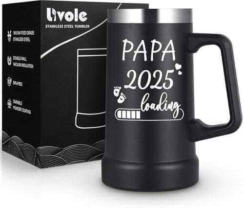 Livole Merveilleux Cadeau pour Papa et Futurs Parents - Papa 2025 Loading - Verre à Bière de 24 oz avec Anse - Tasse pour la Fête des Pères