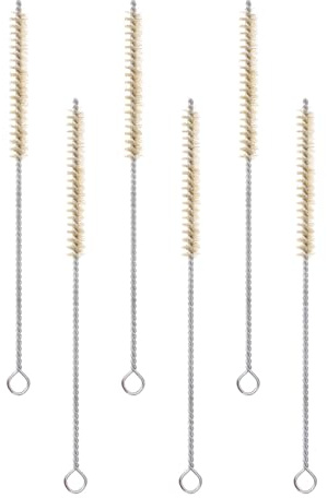 PATIKIL 9.8 Straw Cleaner Brush, 6Pcs Stainless Steel Natural Pig Bristle Wool Tip Pipe Wire Cleaning Brush with Hook for Lab Glass Supplies Flask Tube Water Bottles, Yellow
