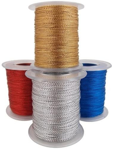 KBBB Kordel 100m x1 mm Stark Schnur Lurex Silber Gold Farbwahl schimmernd Deko Nähen Metallisch Kordel Metallic Cord