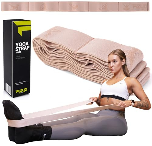 FIZYO Gymnastikband mit 10 Schlaufen – 125 cm Stretchband für Dehnen, Yoga, Pilates, Mobility & Reha, elastisches Fitnessband für Flexibilität & Ganzkörpertraining (Beige)
