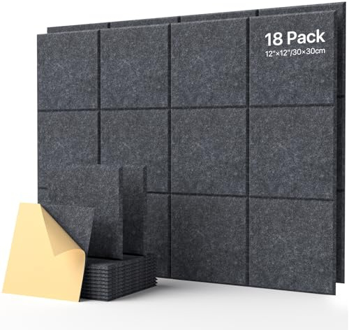 Quadratische 18 Stück Akustikplatten Selbstklebend, Schallabsorber Schallschutz Wand Hoher Dichte Schallschutzplatten, Akustikpanel Schalldämmung Akustikplatte, 30x30x0.9cm