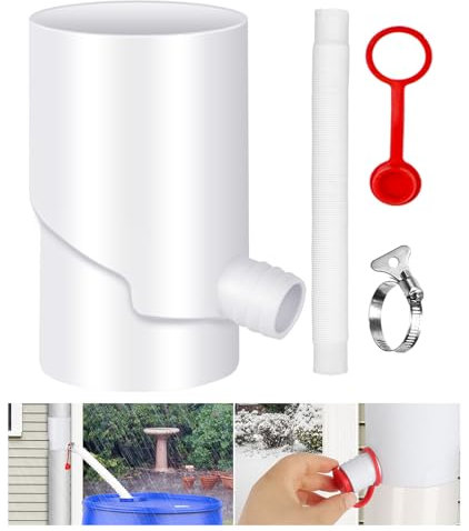 Recuperateur d Eau de Pluie pour Tuyau de Descente 7-11cm, Collecteur Eau de Pluie, Récupérateur d'eau avec Accessoires de Montage, Raccord Récupérateur Eau de Pluie pour Toitures Jusqu'à 80 m² (A)