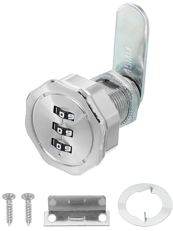 PATIKIL Serratura a Combinazione Cam Lock in Lega di Zinco Senza Chiave a 3 Cifre per Serratura per Armadietti con Cilindro da 1 Finitura Cromata Serratura di Sicurezza con Vite Argento