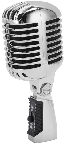 Retro Dynamisk Sångmikrofon, Klassisk Kardioidmikrofon med XLR Hona Till 6,35 Mm-kabel, Vinkeljusterbar, Retrostilsmikrofon för Scenprestanda, KTV, Liveframträdande (Silver)