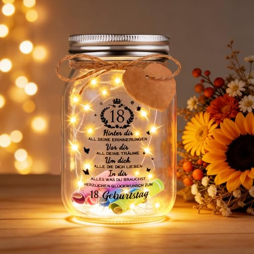 AMFUN Geschenke zum 18 Geburtstag Mädchen Junge, LED Flaschenlicht mit Spruch, Dekoflasche mit Lichterkette, Leuchtflasche Geschenkideen für Mädchen, Junge, Freunde