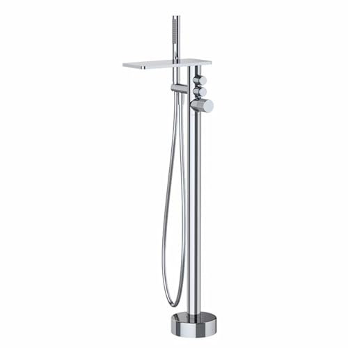 BiaoTeng Grifo de Pie para Bañera Exenta Monomando Latón Frio y Caliente Grifo Bañera y Ducha Cascada Cromo