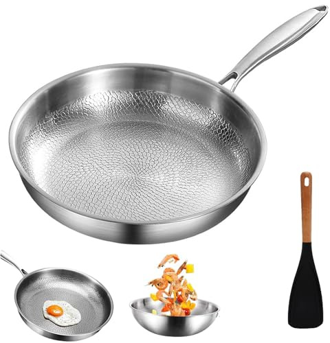 Vgpbphj Padella Pro in titanio martellato con coperchio, ultra resistente, resistente ai graffi, modello martellato in puro titanio, prestazioni 100% antiaderente, pentole anche riscaldamento (senza