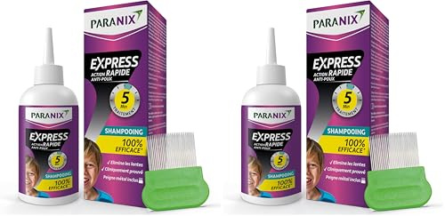 Paranix EXPRESS 5 minutes - Shampooing Anti-Poux et Lentes 100% efficace* : traite et protège – 300 ml – Peigne fin en métal inclus (Lot de 2)