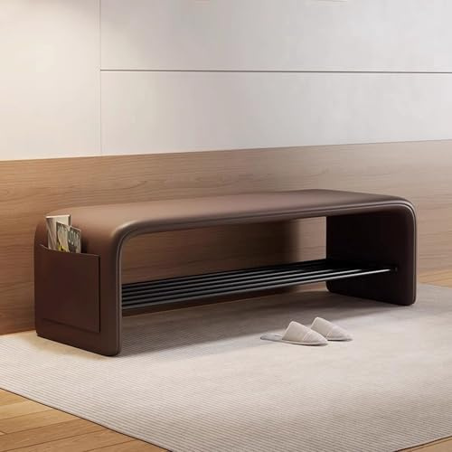 Schuhbank, Aufbewahrungsbank, Moderne Schuhregal Bank Foyer Eingang, PU-Leder, Ottomane für Ende des Bettes, Lasten 400 kg, 35 x 100 x 40 cm (Braun)