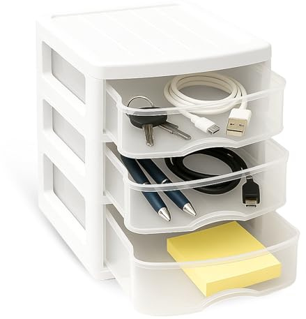 TECHZOCO Cajonera de Almacenamiento con 3 cajones, Unidad de almacenamiento 3 niveles, Torre de almacenaje, Organizador de escritorio, 14 cm ancho x 17 cm fondo x 17 cm alto, Apto para escritorio