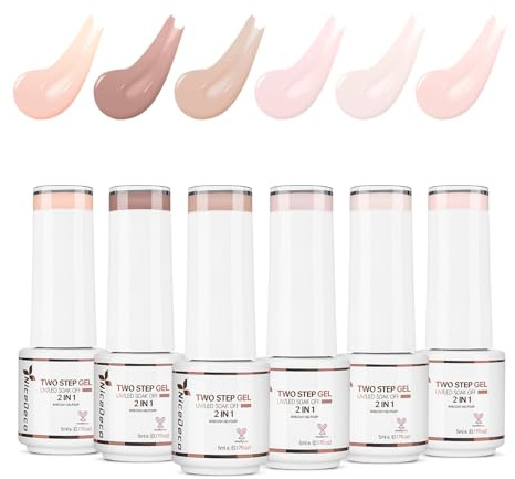 Nicedeco Esmaltes Semipermanentes Para Uñas Kit de 2 In 1 Jelly Gel Nail Polish DIY Nail Art Gel Deatina De Alto Brillo Con Capa Base En Un Solo Paso UV/LED Soak Off 6 x 5ML - Set 47