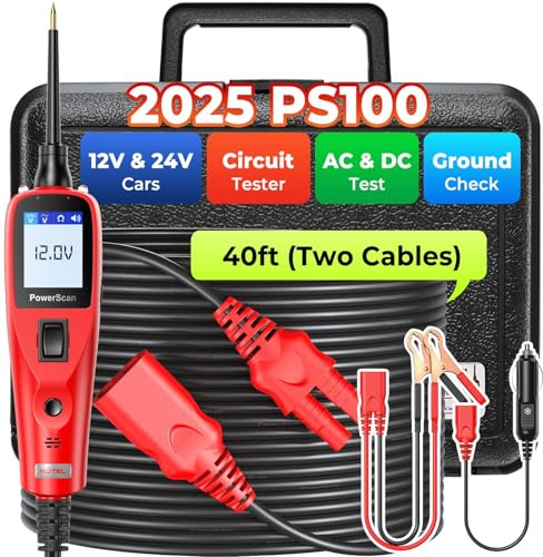 Autel PowerScan PS100 Testeur de circuit automobile,12 V-24 V,LCD | Détecteur court-circuit, lecture résistance courant AC/DC, test fréquence/cycle/voltage/activation composants, câble 12M