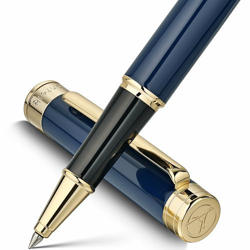 MCNTEIK Blue Lacquer Rollerball Pen - Stunning Luxury Pen, 24K Gold Plating, Schmidt Refill, Precision Flow Ink, Fancy Roller Ball Gift Set for Men & Women, Professional, Executive Office, Nice Pens