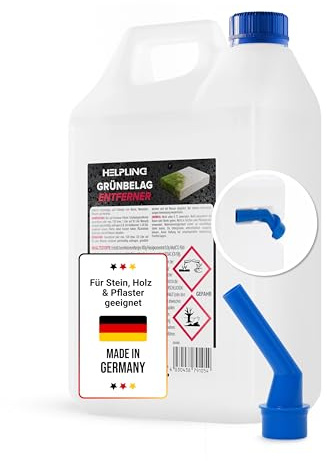 Helpling® Grünbelagentferner - Für Stein, Holz, Pflaster & Beton – Moosentferner für Terrasse & Gehwege – inkl. Dosierstutzen – Made in Germany (5000 ml)