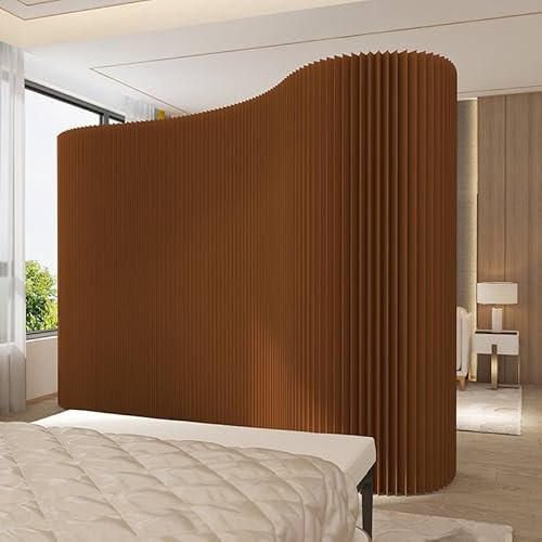 Paper Wall Divider for Room Separation, Foldable Protable Panel Partition, Adjustable Shapes and Length for Home Office Dorm Decor, 260cm Tall, 300cm Wide, Brown