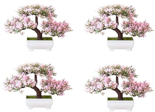 Uikdjgu 4X BonsáI de Plantas Artificiales Maceta de ÁRbol PequeñO Flores Plantas Falsas BonsáI de ImitacióN en Maceta para la HabitacióN del Hogar Mesa Hotel DecoracióN de JardíN A