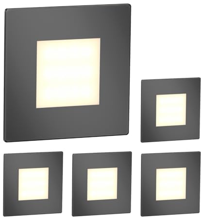 ledscom.de 5x LED Treppenlicht/Wandeinbauleuchte FEX für innen und außen, eckig, anthrazit, 85 x 85mm, warmweiß