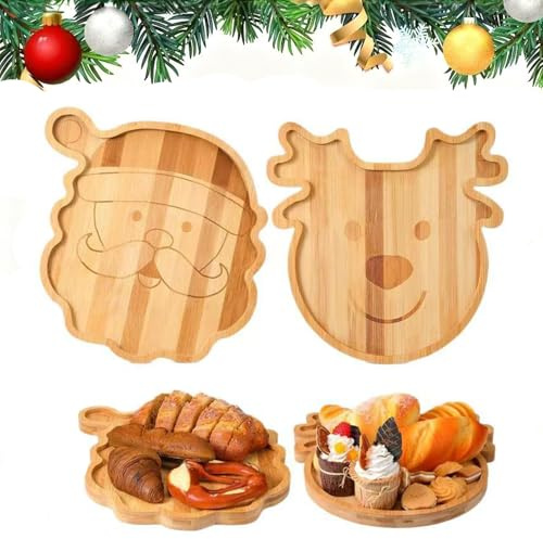 2 pezzi Piatto da Portata In Bambù per Vassoio da Servizio Natalizio a Forma di Babbo Natale E Renne Natalizie In Legno per Elegante Natale e Decorativo da Tavolo Centrotavola Autunnale 30 Cm